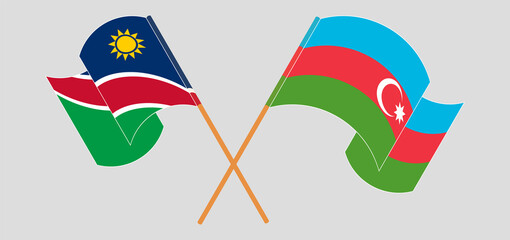 Crossed and waving flags of Namibia and Azerbaijan