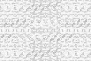 3d volumetric convex embossed geometric white background. Abstract pattern in handmade technique. Ethnic oriental, Asian, Indonesian ornaments for design and decoration.