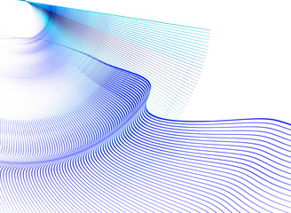 Blue wavy and straight lines create airy smooth planes on a white background. Abstract fractal background. 3d rendering. 3d illustration.