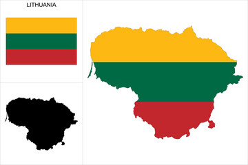 Carte de Lituanie avec fond drapeau lituanien - Carte sous forme de motif noir et drapeau lituanien disponibles séparément