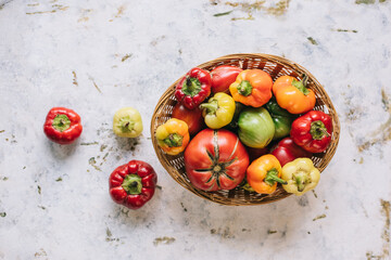 Homegrown organic vegetables  on rustic wooden board