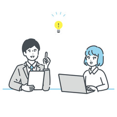 打ち合わせ中にひらめくビジネスパーソンのイラスト素材