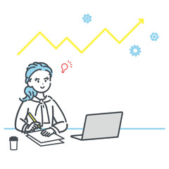 デスクワークをするビジネスウーマンのイラスト素材