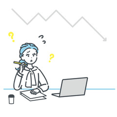 業績不振に悩むビジネスウーマンのイラスト素材