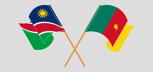 Crossed and waving flags of Namibia and Cameroon