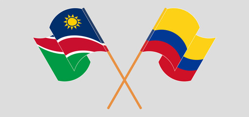 Crossed and waving flags of Namibia and Colombia