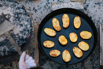 Potato wedges under the Pot Top View