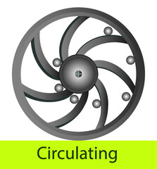 physics. circulation wheel drawing for physics lesson. infinite energy. recirculation wheel. eco efficiency