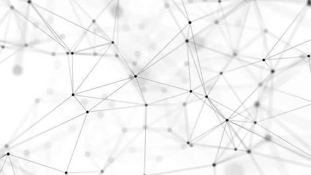 Distribution of black lines and dots in white space. Digital background of data network connection. 3D rendering. Seamless loop.