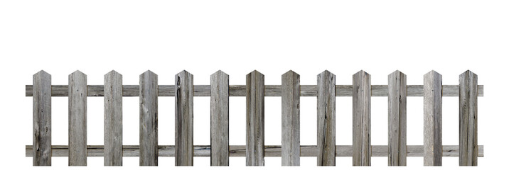 Old wooden fence isolated on a white background.
