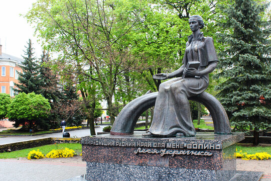 Kovel, Ukraine - April 30, 2019: Monument to Lesya Ukrainka, one of Ukrainian literature's foremost writers, best known for her poems and plays.