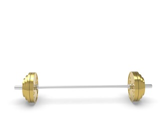 Gold barbell made of a dollar coin on a white background 3d-rendering