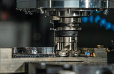 Milling cutter machining steel on a machining centre 