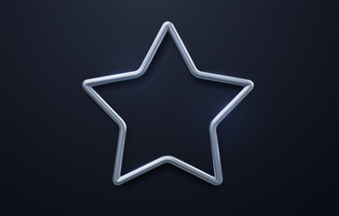 Obraz premium Silver star frame isolated on black background. Vector 3d illustration.
