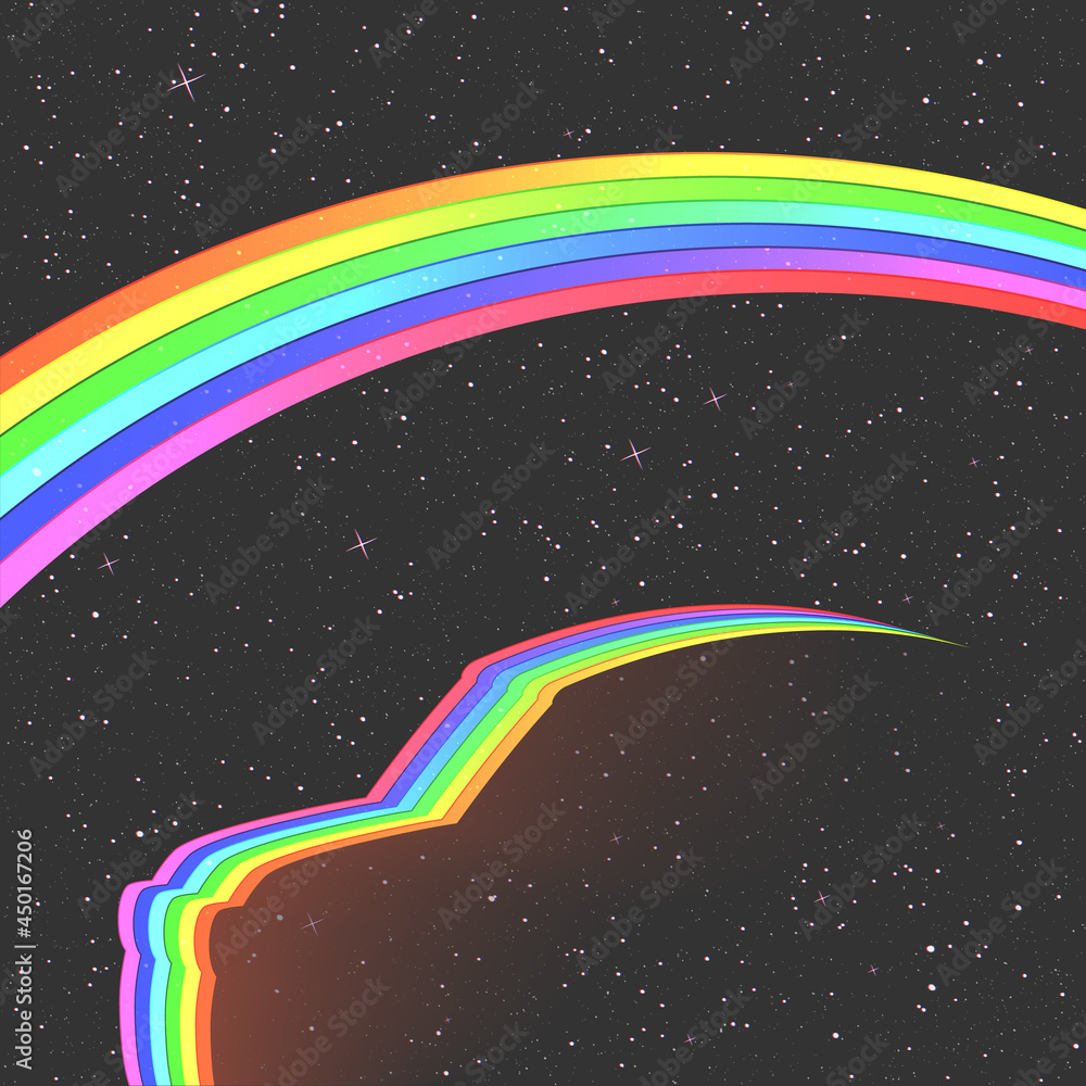 Canvas Prints abstract retro car outline. rainbow in starry sky. space background