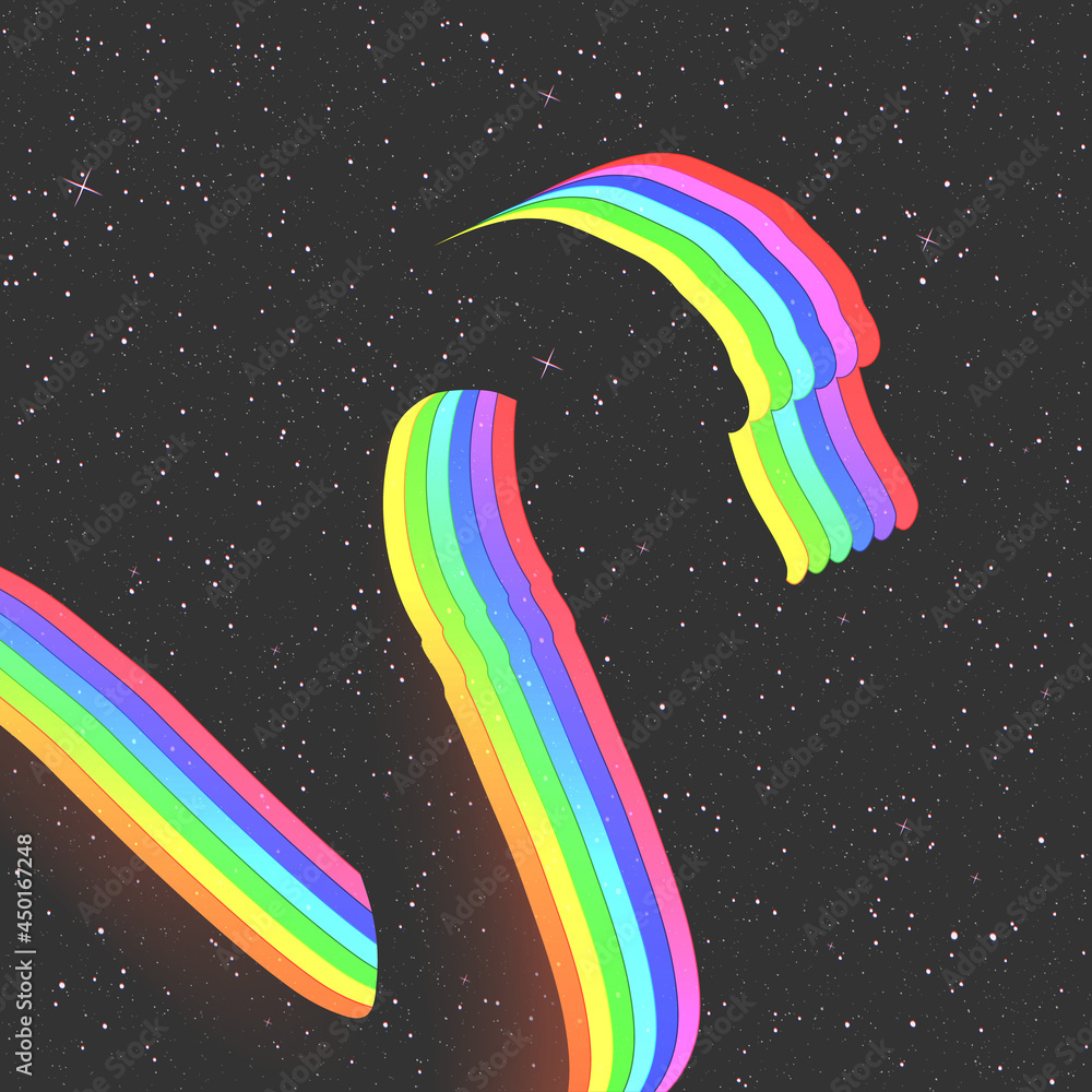 Canvas Prints swan outline. abstract bird silhouette in space. rainbow in starry sky