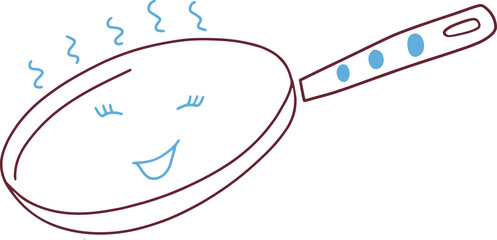Hand drawn pan, vector illustration. Smiling tummy kitchen pan.