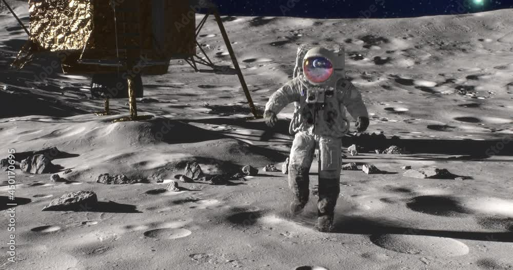 Sticker astronaut on the moon during apollo mission program planet earth on background