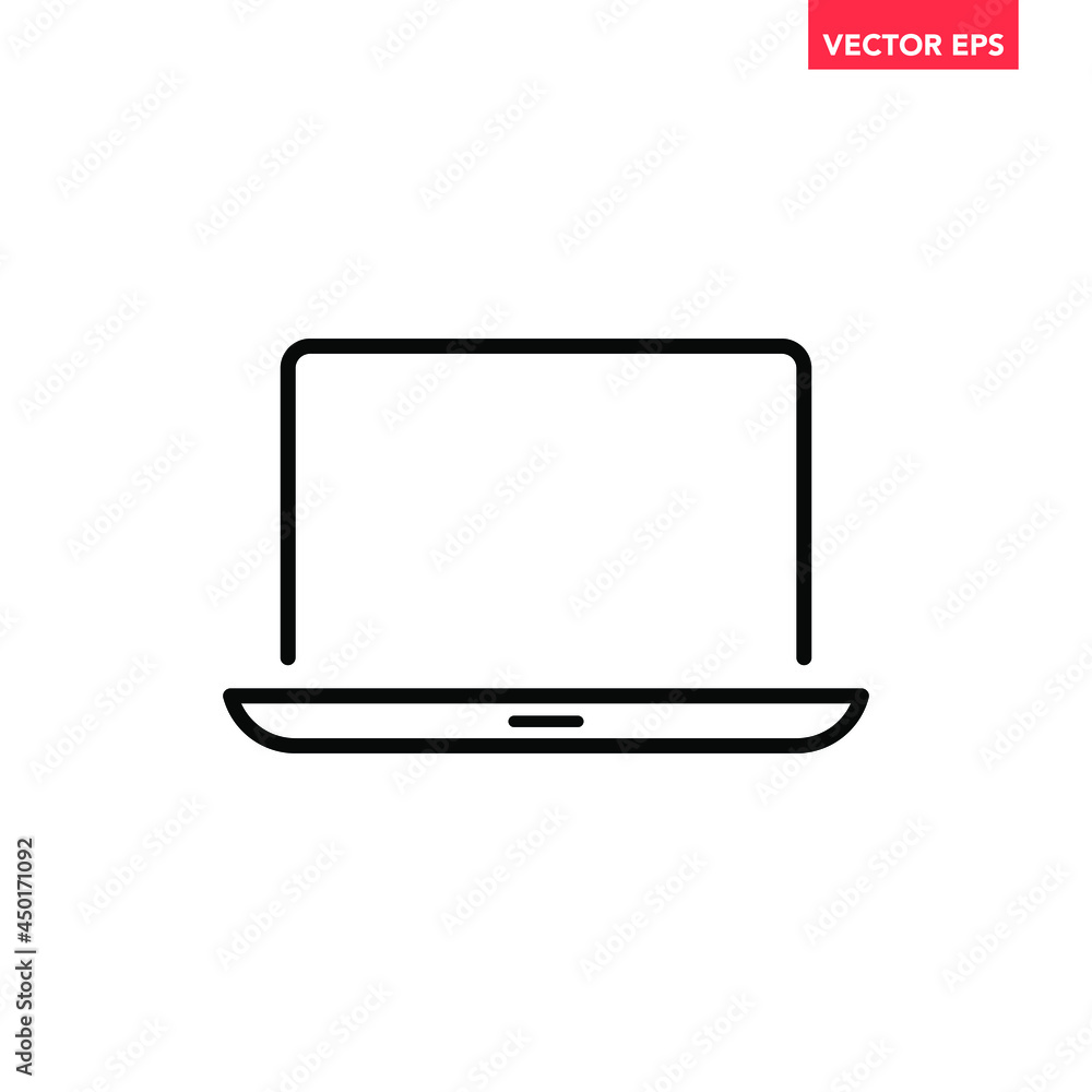 Fototapete black single laptop line icon, simple modern digital device flat design pictogram, infographic vecto