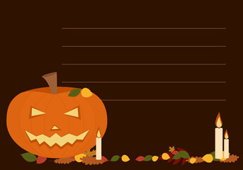 Illustration of flyers for the celebration of Halloween. With pumpkins candles and fall foliage