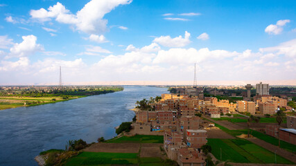 Sohag city in south Egypt showing Naidah village which overlooks the Nile river at the daytime