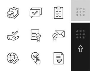Approval Icon Set Thin Vector Icons Contains Check, Approved, Best Quality, Approval, Check Mark, Editable Stroke