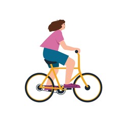 Young woman on bycicle. Smiling happy girl rides bike.