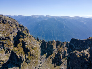 Aerial view of Rila Mountain near Malyovitsa peak, Bulgaria