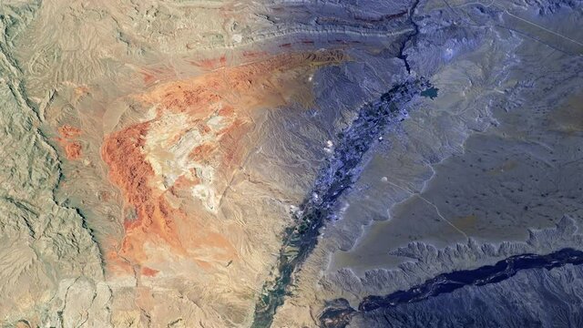 Scenic sunrise aerial satellite view in Valley of fire state park, Nevada. Based on images furnished by Nasa