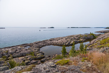 Boat on Lake Superior at Isle Royale, Michigan, USA