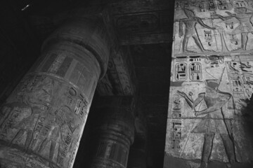 Columns in Medinet Habu (Mortuary Temple of Ramses the 3rd), West Bank, Luxor, Egypt