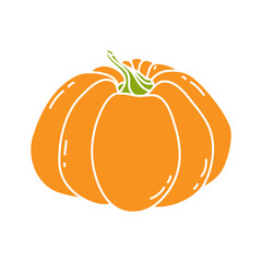  Orange Pumpkin illustration in doodle style. Pumpkin - a symbol of Halloween, Fall, and Thanksgiving. Squash silhouette. Isolated on white background. Vector. For menu, farmers markets, print