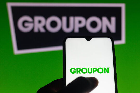 August 10, 2021, Brazil. In this photo illustration the Groupon logo seen displayed on a smartphone.