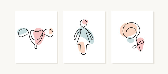Woman symbols. Continuous line vector illustration. - obrazy, fototapety, plakaty