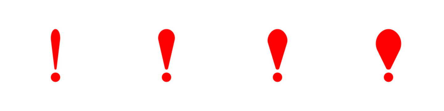 Conjunto de icono de signo de exclamaci&oacute;n o admiraci&oacute;n. Concepto de expresi&oacute;n. Ilustraci&oacute;n vectorial, estilo silueta rojo