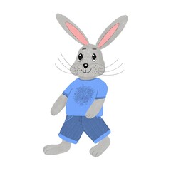 Cute little rabbit, hand drawn digital illustration. Funny cartoon rabbit, for kids wears, baby invitation cards, textile, print, poster, cards.