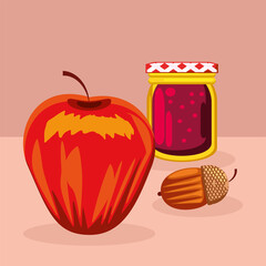 food apple acorn and jam