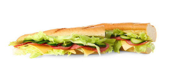 Tasty sandwiches on white background
