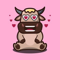 vector illustration of cute buffalo 
fall in love  ,cartoon animal concept