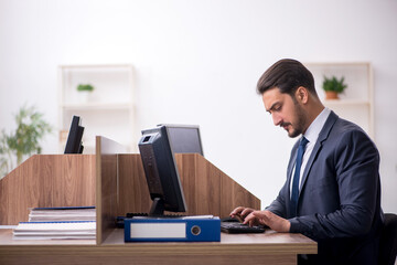 Naklejka premium Young male employee working in the office