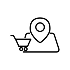 Shopping bag with location. shopping location icon. outline style. Design template vector