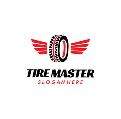 Tire Wing Logo design Template Vector Illustration. Wheels and tires icon. Tyre shop service and repair logo Badge Emblem Label
