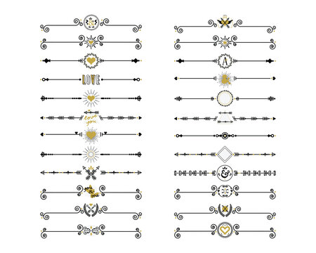 Black and golden modern and art deco creative retro symbol dividers icons set on white background