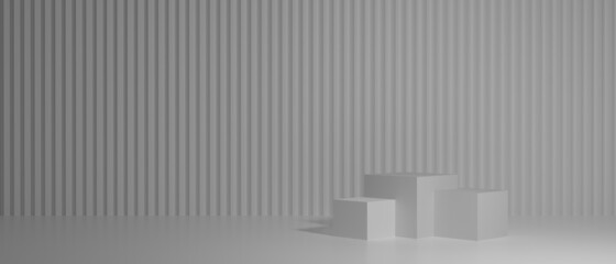 Cosmetic podium product minimal scene with platform grey background 3d render. Display stand for pastel white color mock up. stand to show beauty  backdrop on pedestal. Simple box gray design