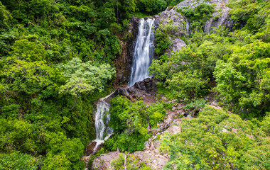 Fototapeta na wymiar Amazing aerial shot of beautiful Tepalo Waterfall in Ajijic