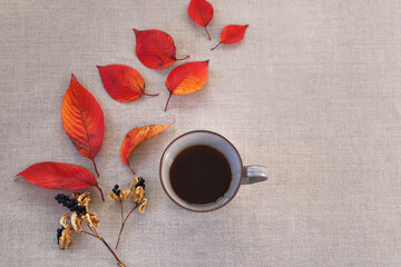 秋の背景　コーヒー　紅葉　実