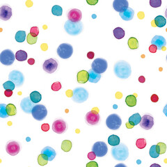 Illustration Seamless Pattern of Watercolored Spots, Drips, and Dots. Repeating patterns are great for textile design, packaging design, or webpage backgrounds.