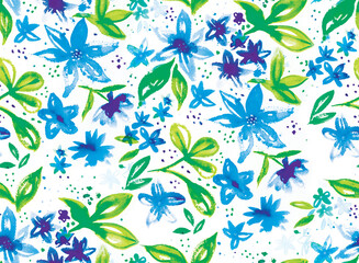 Illustration Seamless Pattern of Watercolored Flowers. Repeating patterns are great for textile design, packaging design, or webpage backgrounds.