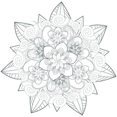 Coloring Book for adults. Hand drawn flowers in zentangle style for t-shirt design or tattoo and coloring book