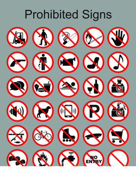 Selection of scalable industrial and commercial prohibited signs.